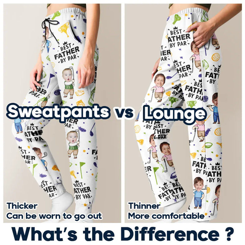 Happy,Golf,Dad's Hobby,Sport Dad,Gift For Father,Gift For Grandpa,Grandpa's Hobby,Gift For Husband - Custom Photo Best Dad By Par Funny Kid - Personalized Pajama Pants