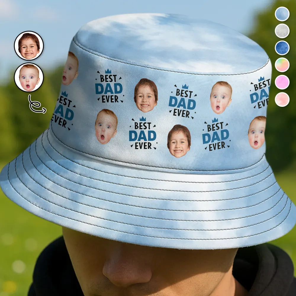 Gift For Men,Dad - Children,Happy - Custom Photo Best Dad Ever - Personalized Bucket Hat