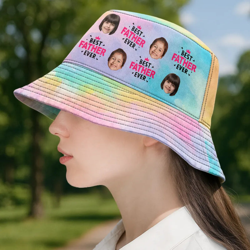 Gift For Men,Dad - Children,Happy - Custom Photo Best Dad Ever - Personalized Bucket Hat