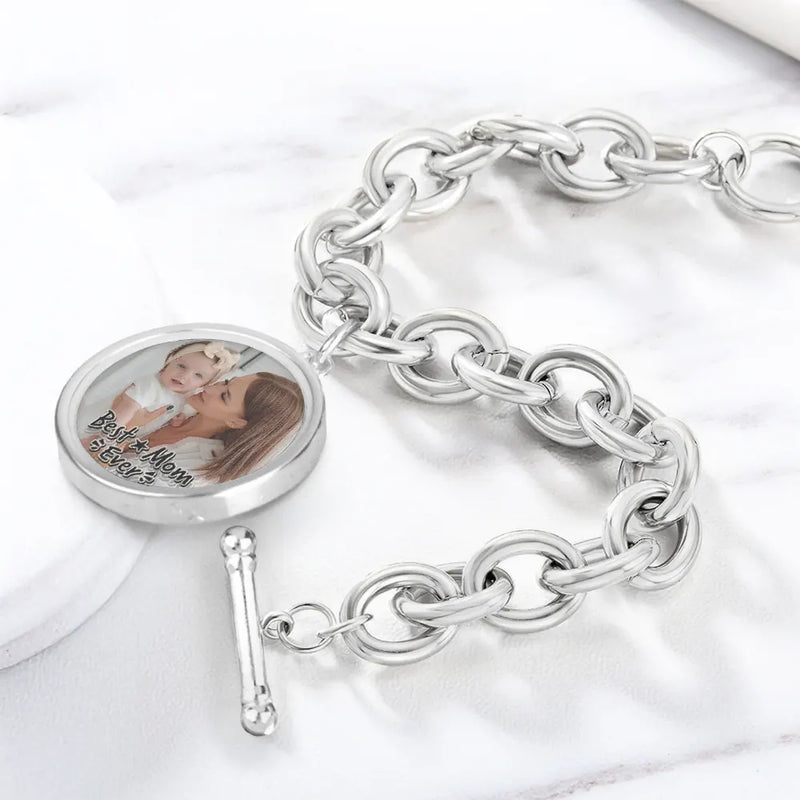 Gift For Father,Parents,Gift For Mother,Happy,Gift For Husband,Gift For Wife,Gift For Grandpa,Gift For Grandma - Custom Photo Best Dad Ever - Personalized Charm Bracelet