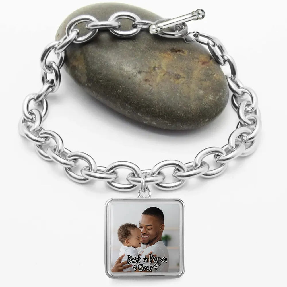 Gift For Father,Parents,Gift For Mother,Happy,Gift For Husband,Gift For Wife,Gift For Grandpa,Gift For Grandma - Custom Photo Best Dad Ever - Personalized Charm Bracelet