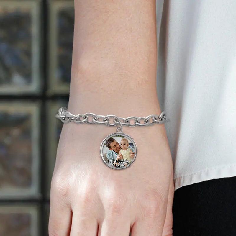 Gift For Father,Parents,Gift For Mother,Happy,Gift For Husband,Gift For Wife,Gift For Grandpa,Gift For Grandma - Custom Photo Best Dad Ever - Personalized Charm Bracelet