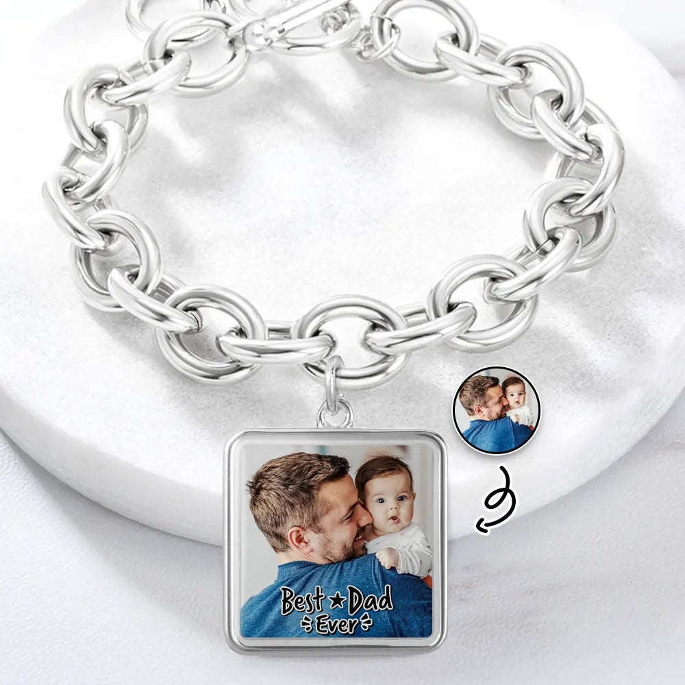 Custom Photo Best Dad Ever - Personalized Charm Bracelet