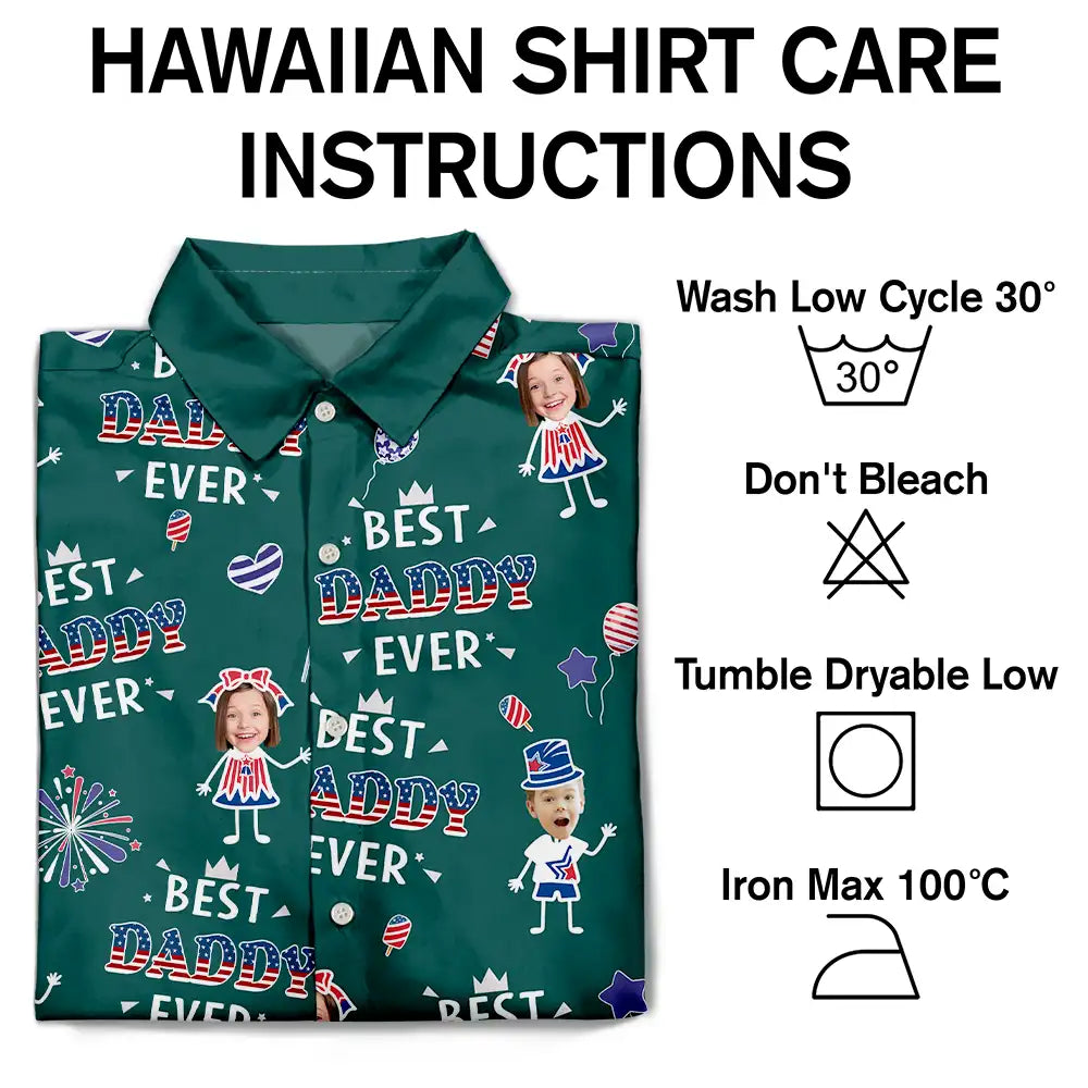 Gift For Father,Gift For Grandpa,Gift For Mother,Gift For Grandma,Independence Day,Top Market,Photo,Icon,Proud - Custom Photo Best Dad Ever USA Flag - Personalized Hawaiian Shirt