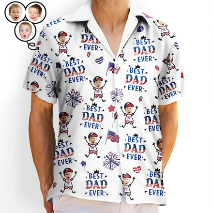 Custom Photo Best Dad Ever USA Flag - Personalized Hawaiian Shirt