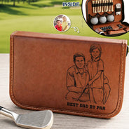Gift For Men,Gift For Father,Gift For Grandpa,Golf,Sport Dad,Grandpa's Hobby,Dad's Hobby,Gift For Husband,Gift For Couples,Custom Photo,Non-Eng,Photo - Pencil Sketch (Bold),Adorable - Custom Photo Best Dad Grandpa By Par For Golfers Pencil Sketch - Personalized Leather Golf Bag