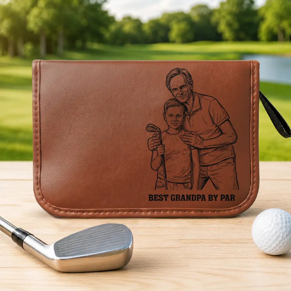 Gift For Men,Gift For Father,Gift For Grandpa,Golf,Sport Dad,Grandpa's Hobby,Dad's Hobby,Gift For Husband,Gift For Couples,Custom Photo,Non-Eng,Photo - Pencil Sketch (Bold),Adorable - Custom Photo Best Dad Grandpa By Par For Golfers Pencil Sketch - Personalized Leather Golf Bag