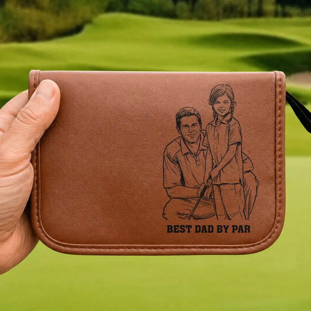 Gift For Men,Gift For Father,Gift For Grandpa,Golf,Sport Dad,Grandpa's Hobby,Dad's Hobby,Gift For Husband,Gift For Couples,Custom Photo,Non-Eng,Photo - Pencil Sketch (Bold),Adorable - Custom Photo Best Dad Grandpa By Par For Golfers Pencil Sketch - Personalized Leather Golf Bag