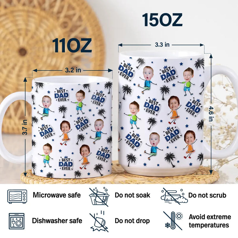 Gift For Father, Gift For Grandpa, Custom Photo, Happy - Custom Photo Best Dad Grandpa Ever - 3D Inflated Effect Printed, Personalized White Edge-to-Edge Mug