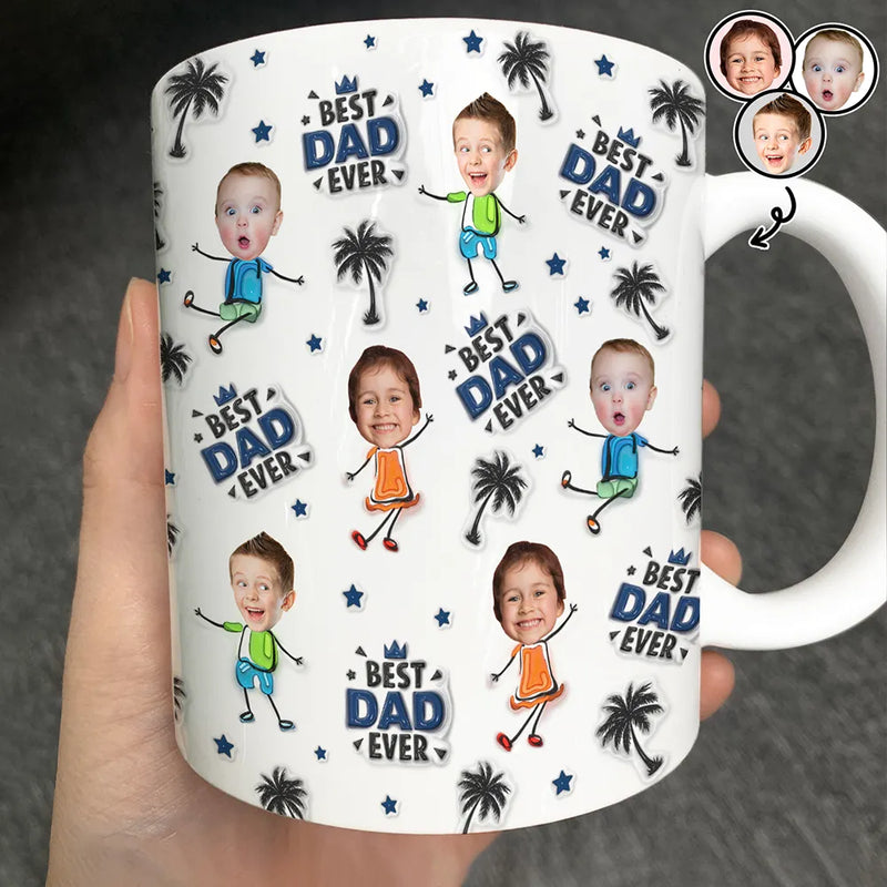 Gift For Father, Gift For Grandpa, Custom Photo, Happy - Custom Photo Best Dad Grandpa Ever - 3D Inflated Effect Printed, Personalized White Edge-to-Edge Mug