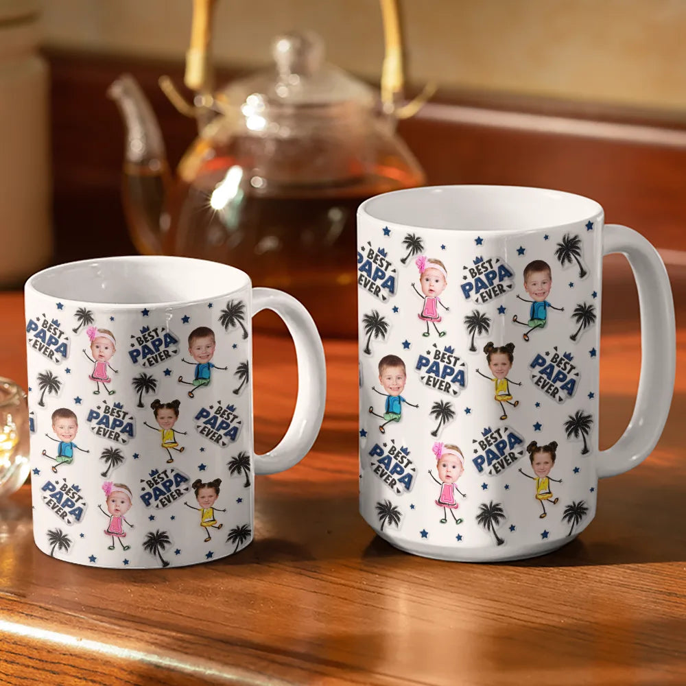 Gift For Father, Gift For Grandpa, Custom Photo, Happy - Custom Photo Best Dad Grandpa Ever - 3D Inflated Effect Printed, Personalized White Edge-to-Edge Mug