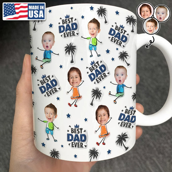 Gift For Father, Gift For Grandpa, Custom Photo, Happy - Custom Photo Best Dad Grandpa Ever - 3D Inflated Effect Printed, Personalized White Edge-to-Edge Mug