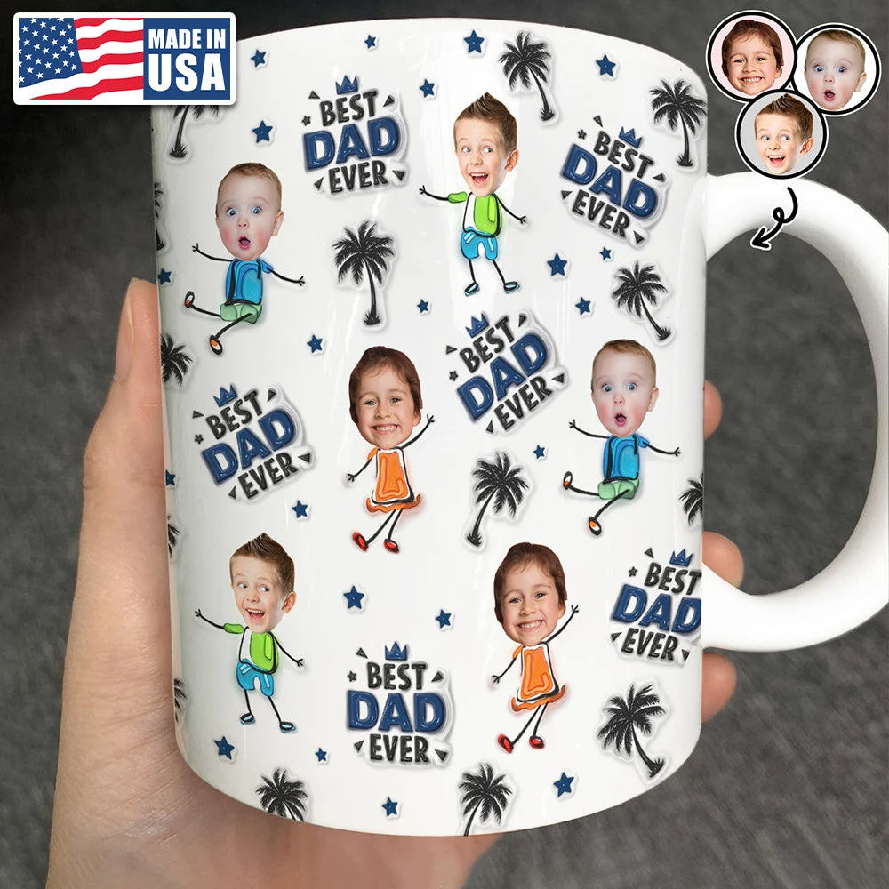 Gift For Father, Gift For Grandpa, Custom Photo, Happy - Custom Photo Best Dad Grandpa Ever - 3D Inflated Effect Printed, Personalized White Edge-to-Edge Mug