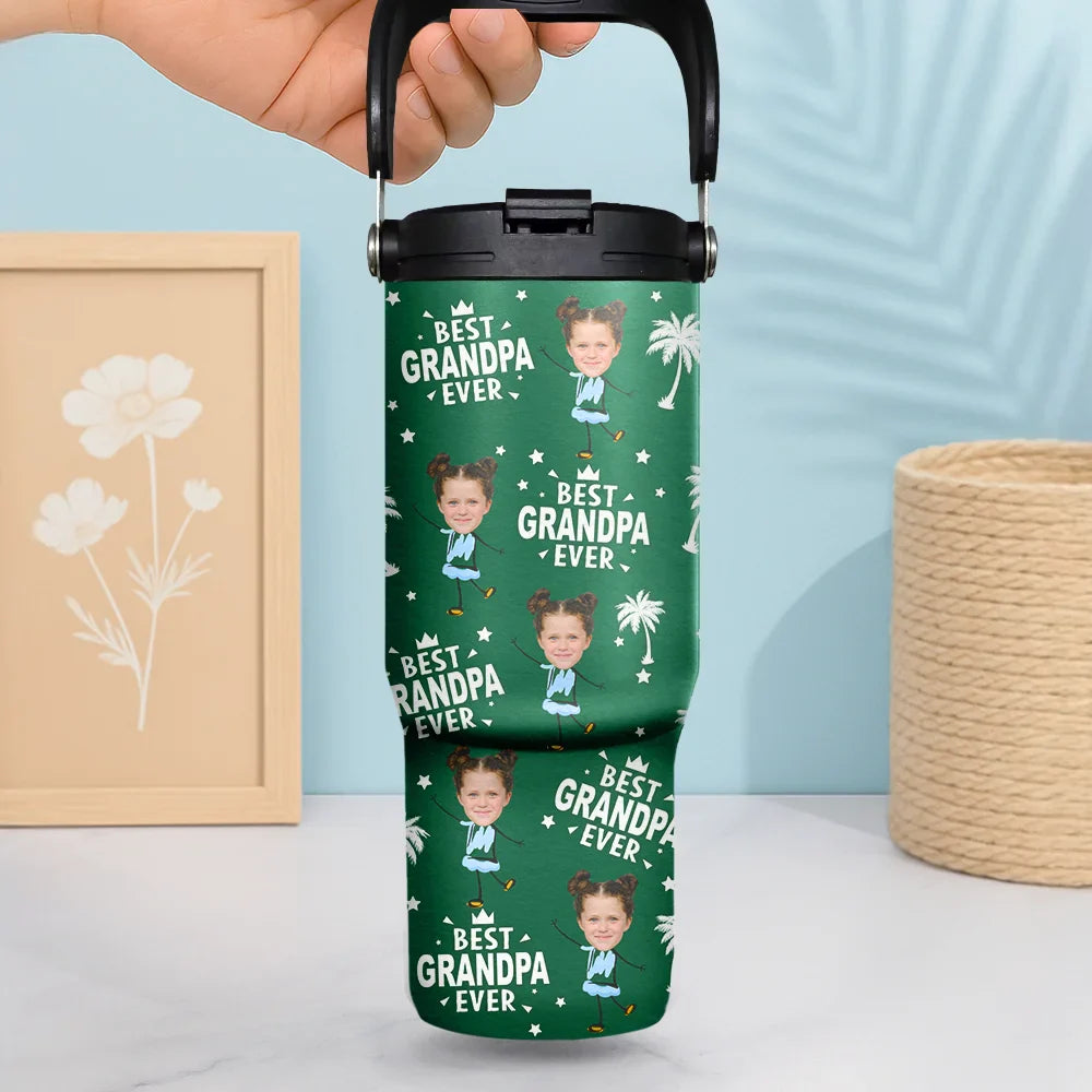 Custom Photo, Gift For Father, Gift For Grandpa, Happy - Custom Photo Best Dad Grandpa Ever - Personalized 30oz Tumbler With Handle