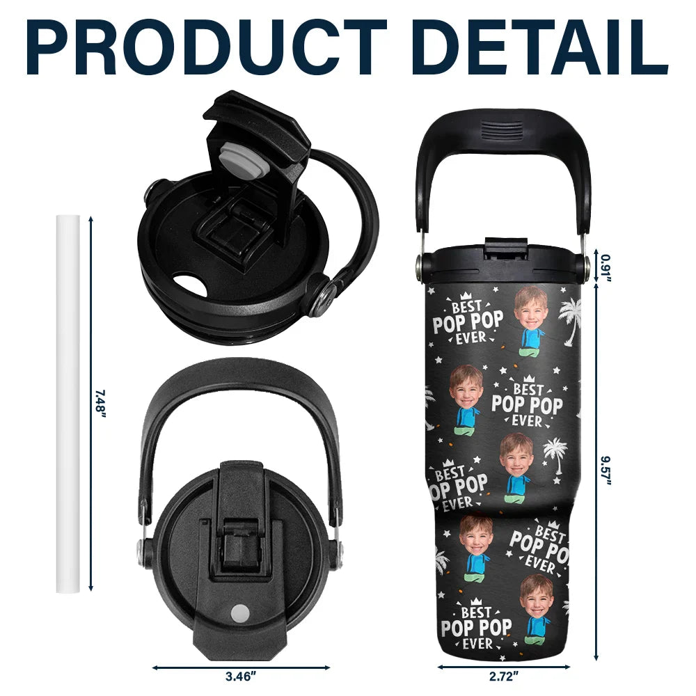 Custom Photo, Gift For Father, Gift For Grandpa, Happy - Custom Photo Best Dad Grandpa Ever - Personalized 30oz Tumbler With Handle