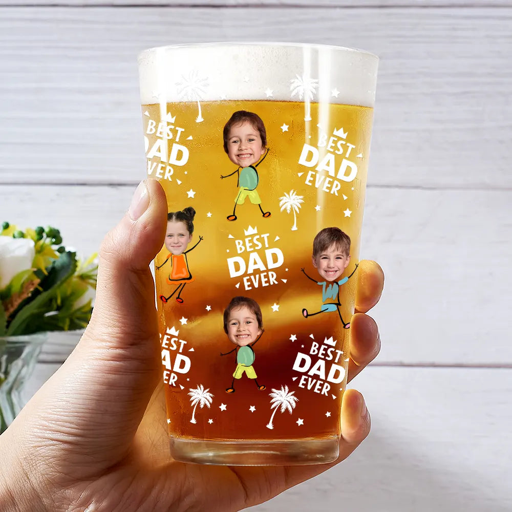 Gift For Father,Happy,Gift For Grandpa,Gift For Husband - Custom Photo Best Dad Grandpa Ever - Personalized Beer Glass