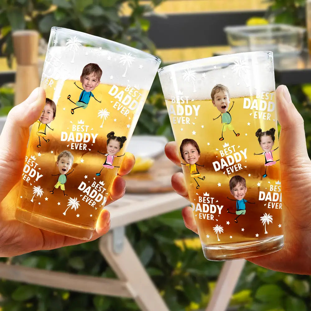 Gift For Father,Happy,Gift For Grandpa,Gift For Husband - Custom Photo Best Dad Grandpa Ever - Personalized Beer Glass