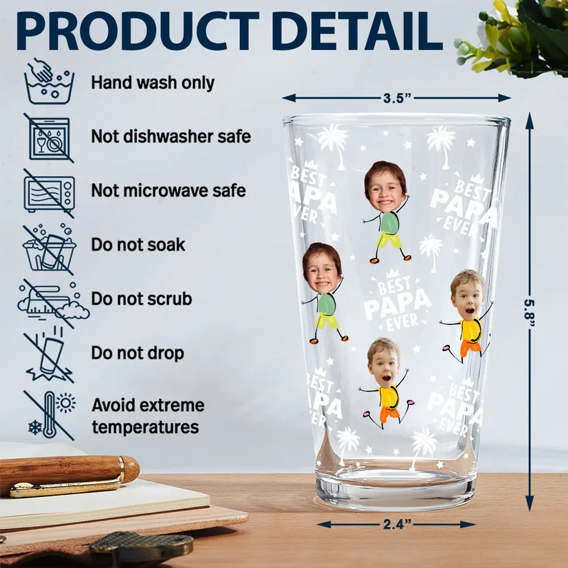 Gift For Father,Happy,Gift For Grandpa,Gift For Husband - Custom Photo Best Dad Grandpa Ever - Personalized Beer Glass