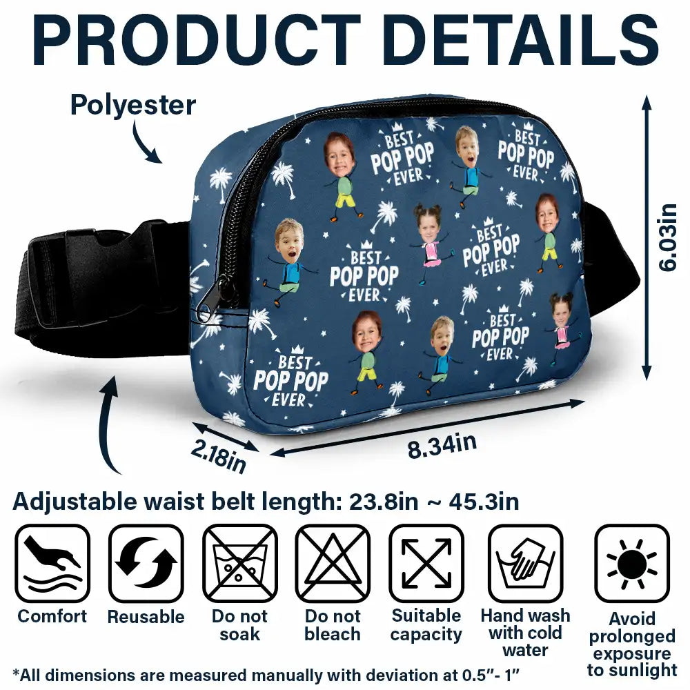 Gift For Father, Gift For Grandpa, Custom Photo, Happy - Custom Photo Best Dad Grandpa Ever - Personalized Crossbody Belt Bag