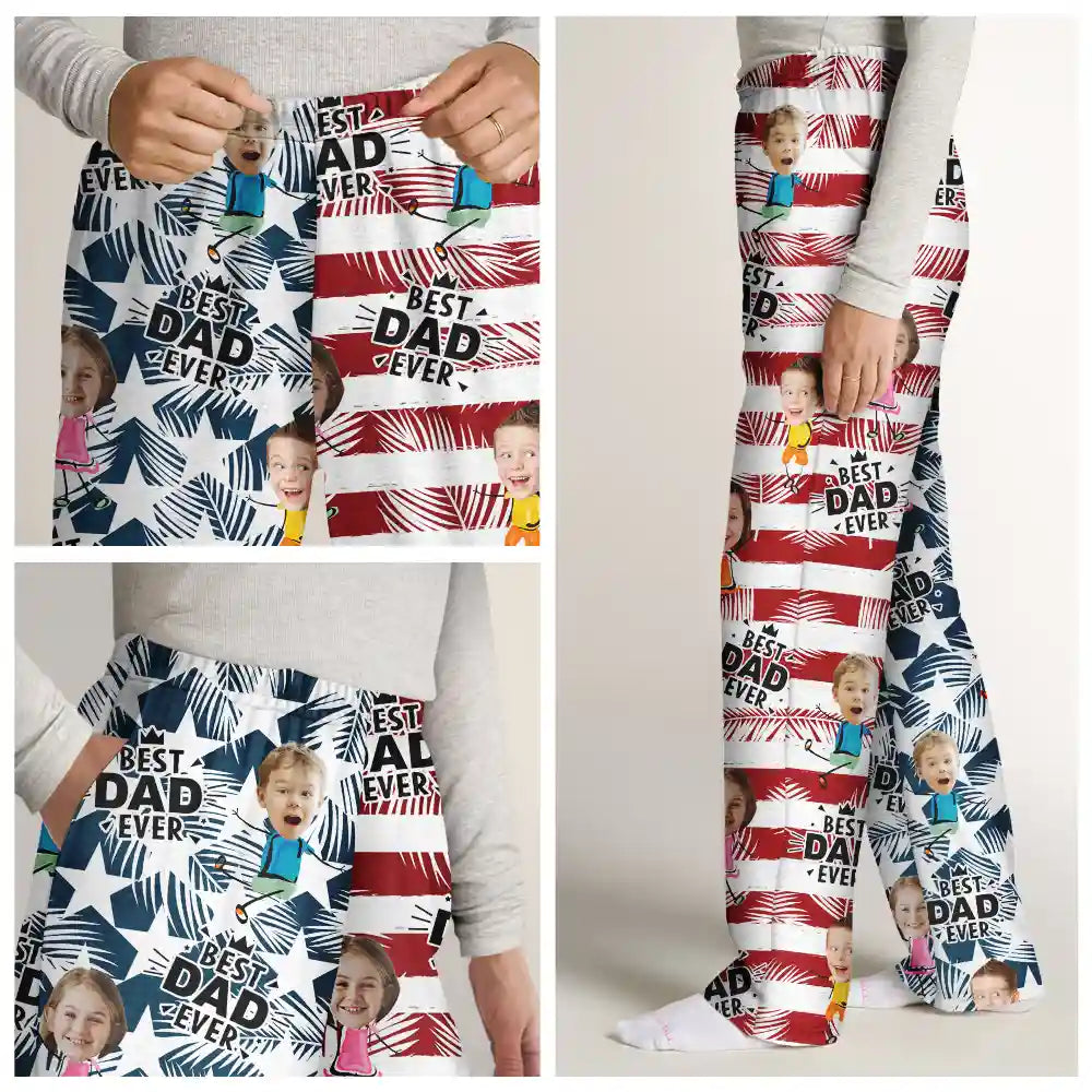 Gift For Yourself,Gift For Men,Gift For Grandpa,Gift For Father,Happy,Summer - Custom Photo Best Dad Grandpa Ever - Personalized Pajama Pants