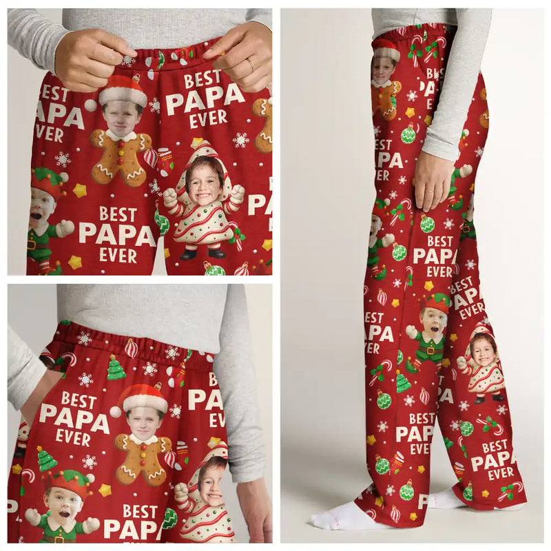 Gift For Husband,Gift For Men,Gift For Grandpa,Gift For Father,Happy - Custom Photo Best Dad Grandpa Ever Christmas Character - Personalized Pajama Pants