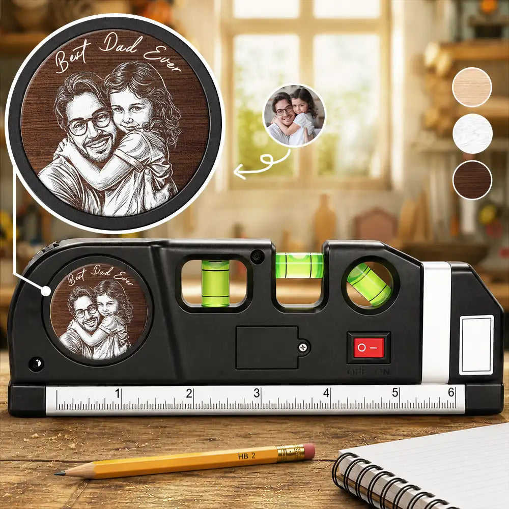 Custom Photo Best Dad Grandpa Ever Pencil Sketch - Personalized Laser Level Tool