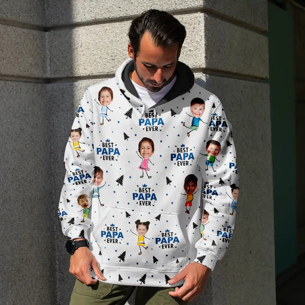 Gift For Father, Gift For Grandpa, Funny - Custom Photo Best Dad Grandpa Ever Pine Tree - Personalized Pullover Hoodie