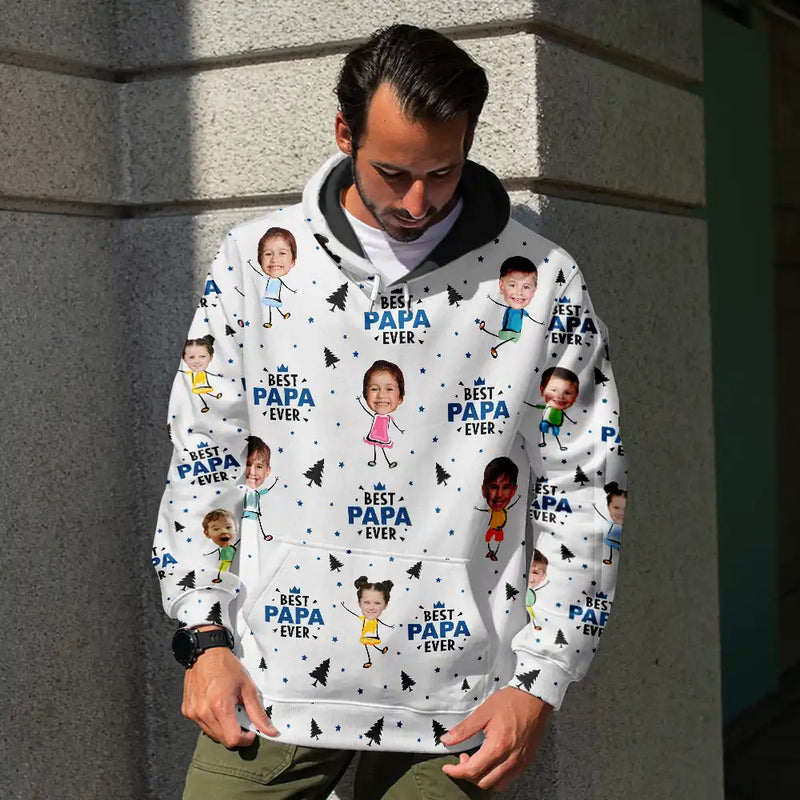 Gift For Father, Gift For Grandpa, Funny - Custom Photo Best Dad Grandpa Ever Pine Tree - Personalized Pullover Hoodie