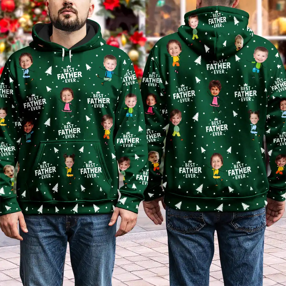 Gift For Father, Gift For Grandpa, Funny - Custom Photo Best Dad Grandpa Ever Pine Tree - Personalized Pullover Hoodie