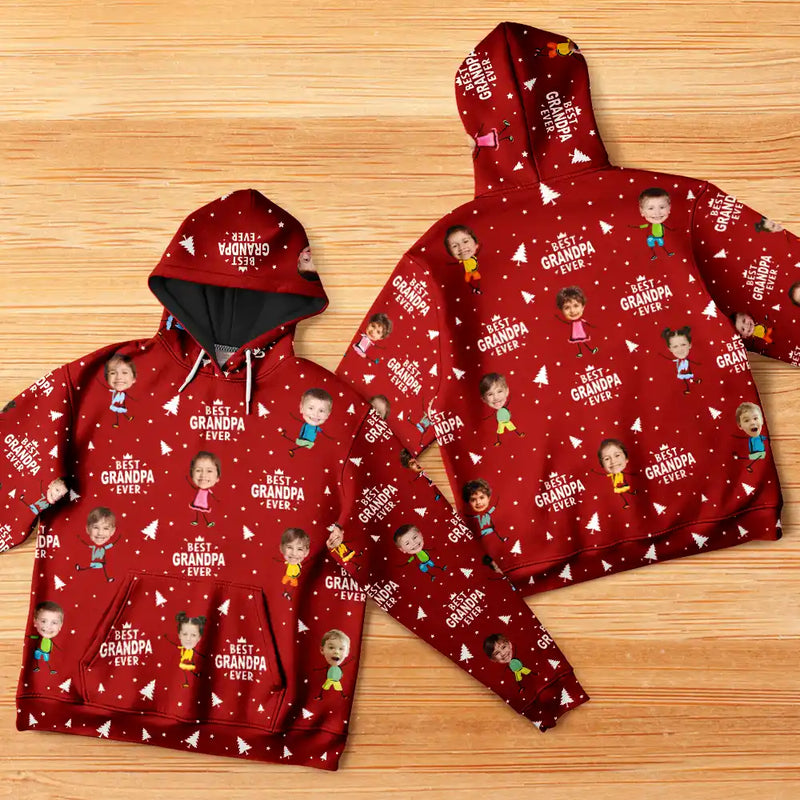 Gift For Father, Gift For Grandpa, Funny - Custom Photo Best Dad Grandpa Ever Pine Tree - Personalized Pullover Hoodie