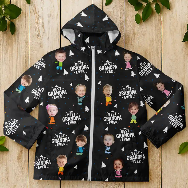 Gift For Father,Gift For Grandpa,Funny - Custom Photo Best Dad Grandpa Ever Pine Tree - Personalized Rain Jacket