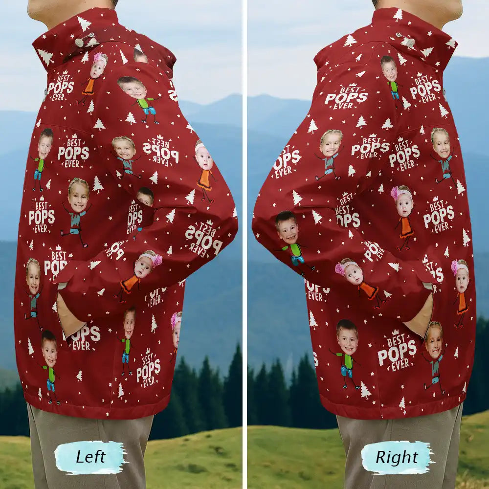 Gift For Father,Gift For Grandpa,Funny - Custom Photo Best Dad Grandpa Ever Pine Tree - Personalized Rain Jacket