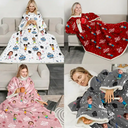 Gift For Grandma, Gift For Grandpa, Custom Photo, Happy - Custom Photo Best Dad Grandpa Mom Grandma Ever - Personalized Wearable Blanket With Sleeves