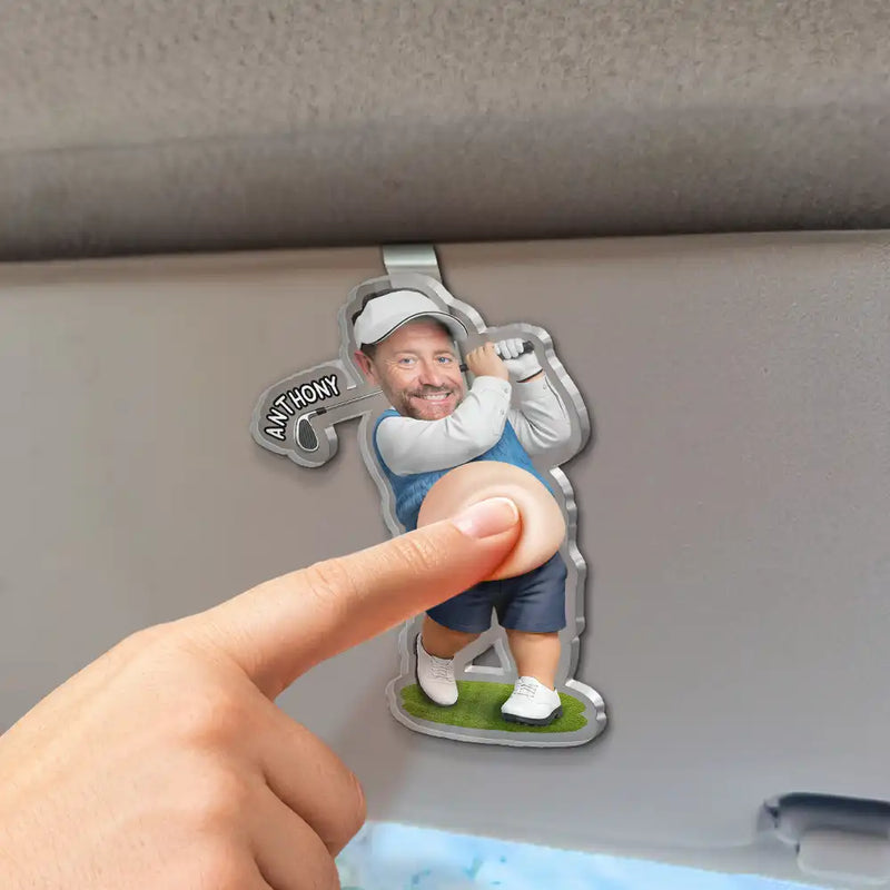 Custom Photo, Gift For Men, Gift For Yourself, Golf, Humorous, Cut-Face Photo - Custom Photo Best Dad Papa By Par - Personalized Squishy Acrylic Car Visor Clip