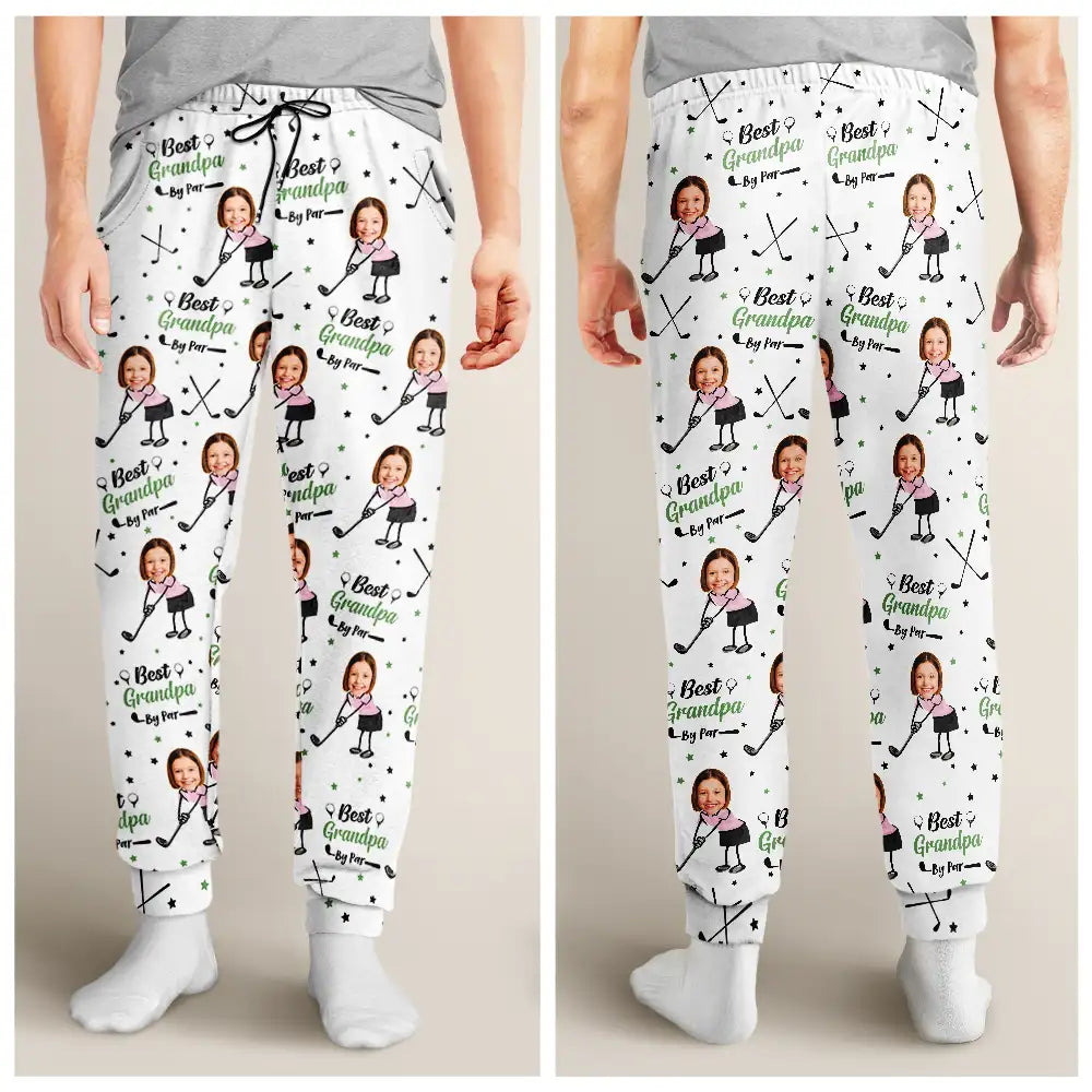 Gift For Father,Sport Dad,Dad's Hobby,Golf - Custom Photo Best Dad Papa By Par Funny Kids - Personalized Pajama Pants