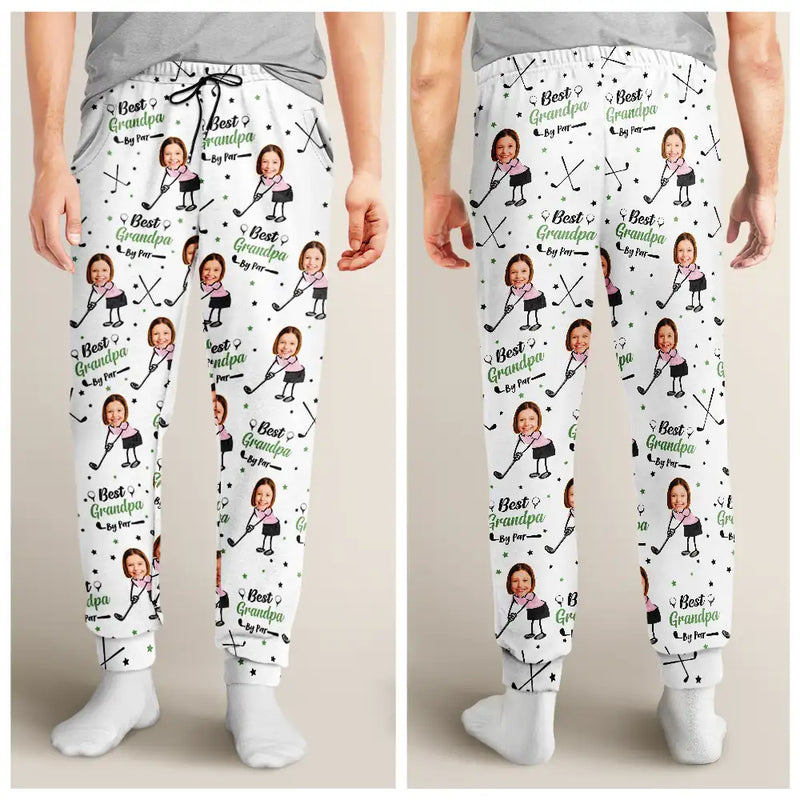 Gift For Father,Sport Dad,Dad's Hobby,Golf - Custom Photo Best Dad Papa By Par Funny Kids - Personalized Pajama Pants