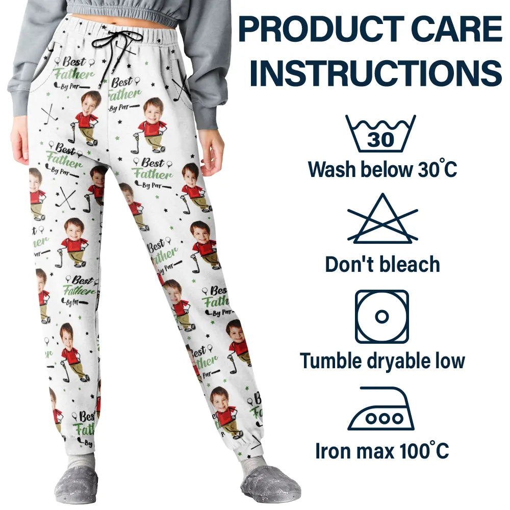 Gift For Father,Sport Dad,Dad's Hobby,Golf - Custom Photo Best Dad Papa By Par Funny Kids - Personalized Pajama Pants