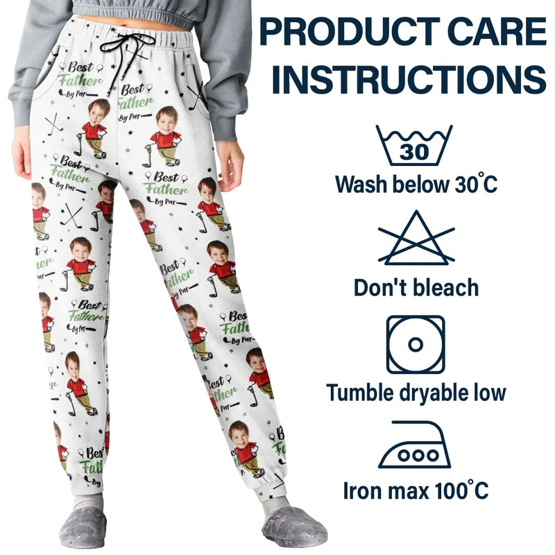 Gift For Father,Sport Dad,Dad's Hobby,Golf - Custom Photo Best Dad Papa By Par Funny Kids - Personalized Pajama Pants