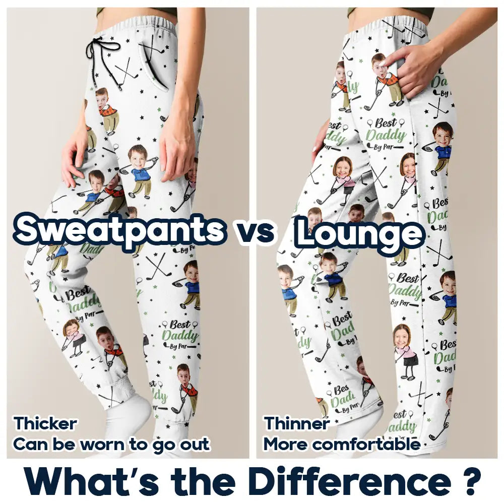 Gift For Father,Sport Dad,Dad's Hobby,Golf - Custom Photo Best Dad Papa By Par Funny Kids - Personalized Pajama Pants