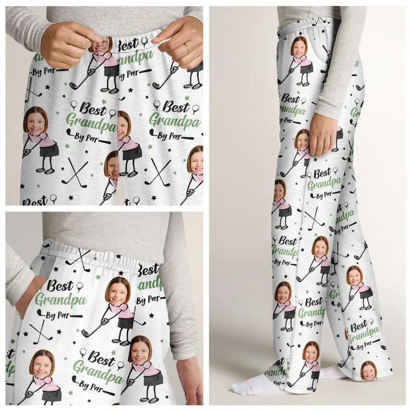 Gift For Father,Sport Dad,Dad's Hobby,Golf - Custom Photo Best Dad Papa By Par Funny Kids - Personalized Pajama Pants