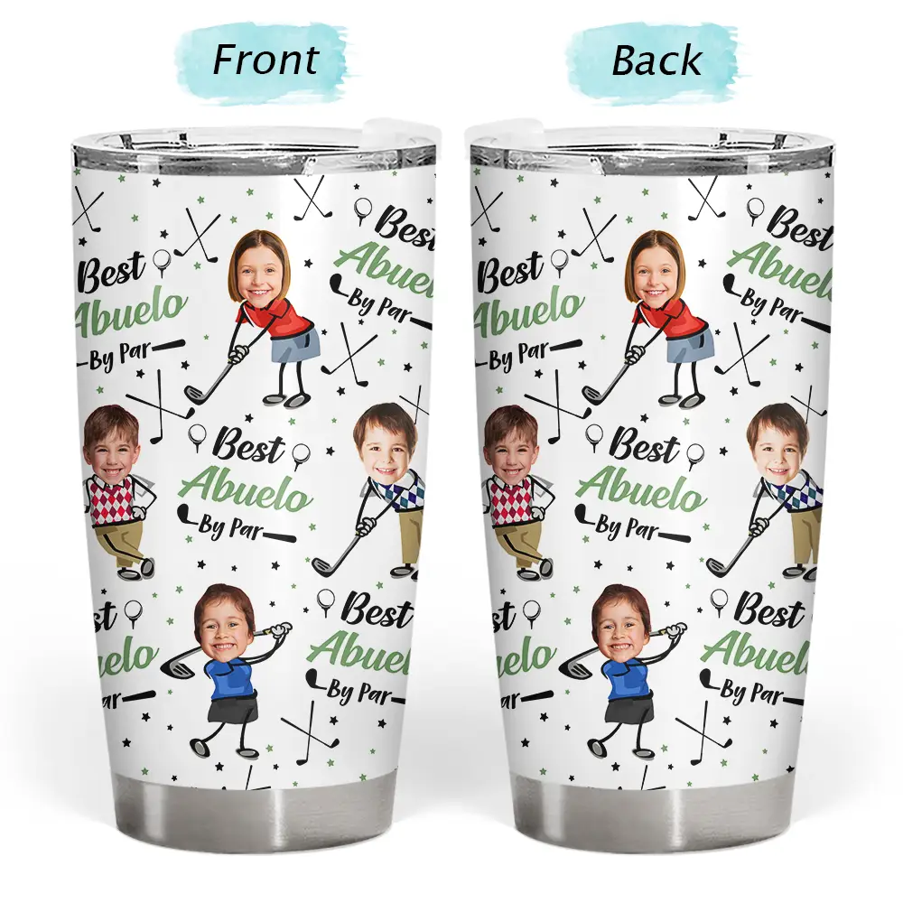 Gift For Father,Sport Dad,Dad's Hobby,Golf,Happy - Custom Photo Best Dad Papa By Par Funny Kids - Personalized Tumbler