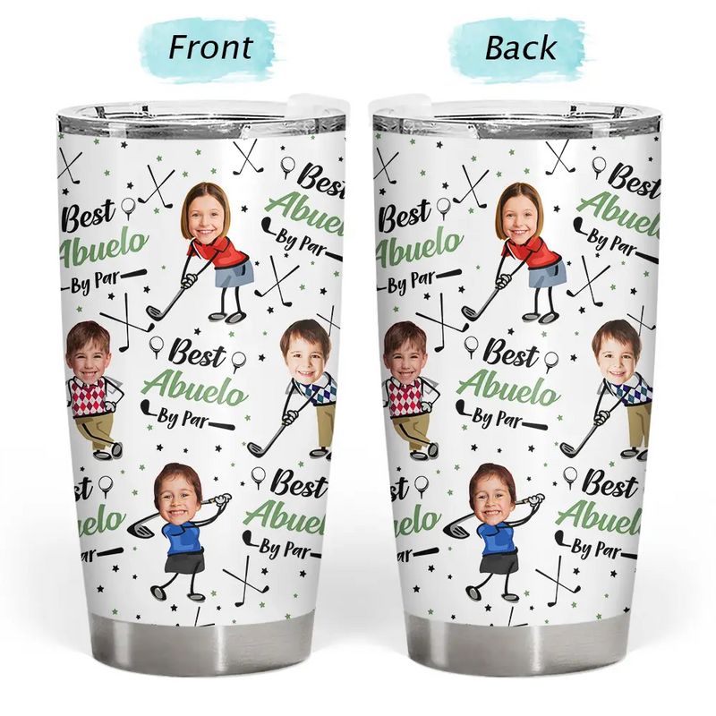 Gift For Father,Sport Dad,Dad's Hobby,Golf,Happy - Custom Photo Best Dad Papa By Par Funny Kids - Personalized Tumbler