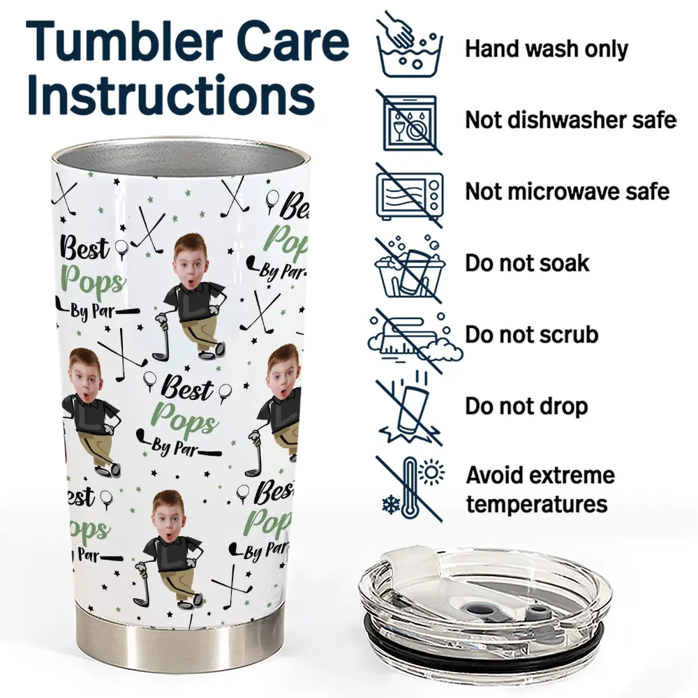 Gift For Father,Sport Dad,Dad's Hobby,Golf,Happy - Custom Photo Best Dad Papa By Par Funny Kids - Personalized Tumbler