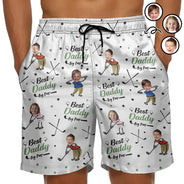 Gift For Father,Sport Dad,Dad's Hobby,Golf,Happy - Custom Photo Best Dad Papa By Par Funny Kids - Personalized Unisex Beach Shorts