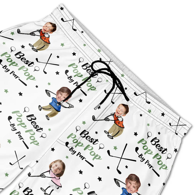 Gift For Father,Sport Dad,Dad's Hobby,Golf,Happy - Custom Photo Best Dad Papa By Par Funny Kids - Personalized Unisex Beach Shorts