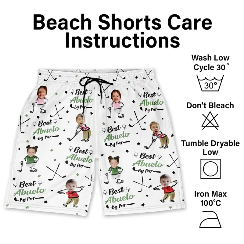 Gift For Father,Sport Dad,Dad's Hobby,Golf,Happy - Custom Photo Best Dad Papa By Par Funny Kids - Personalized Unisex Beach Shorts