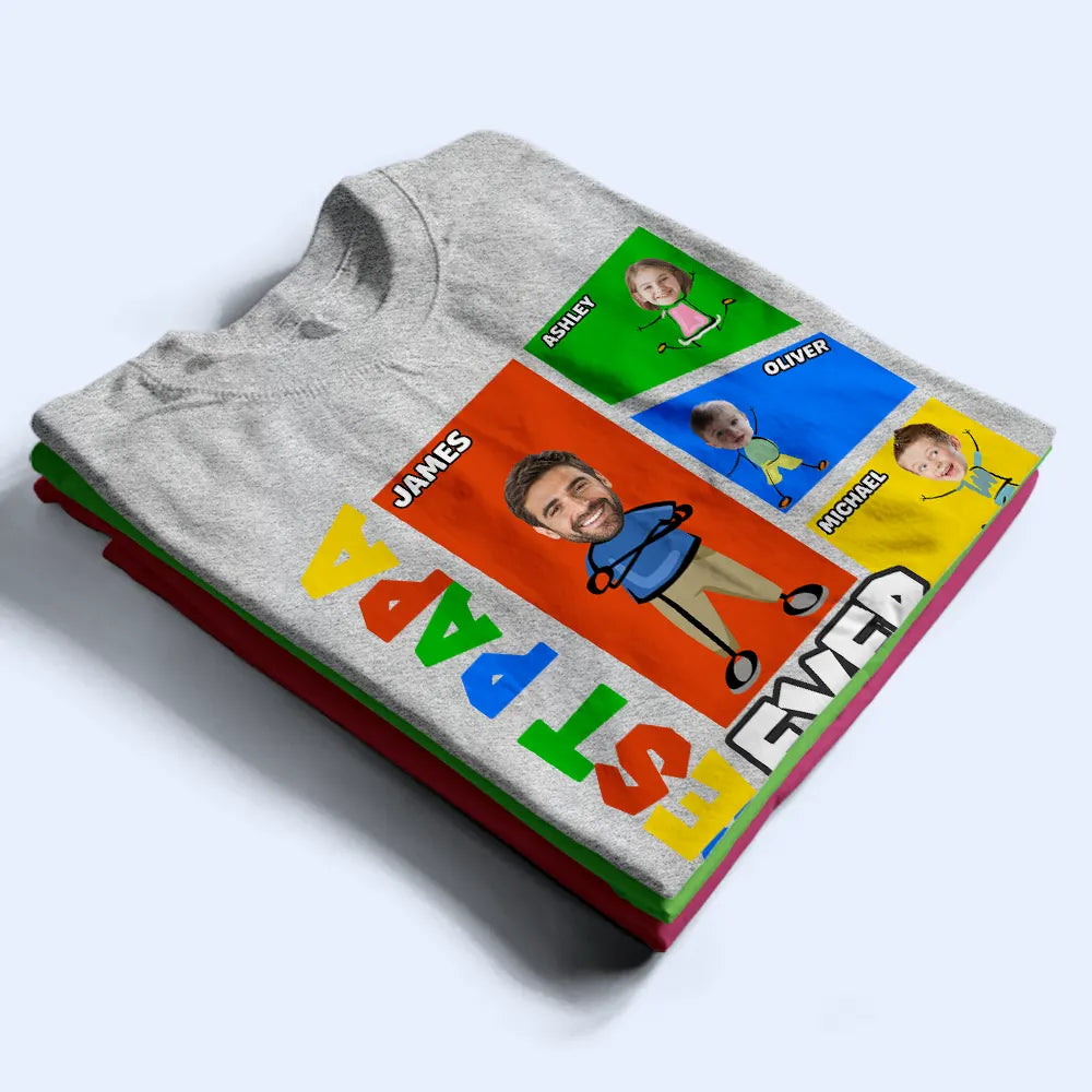 Gift For Father,Gift For Grandpa,Non-Eng,Photo,Icon,Proud - Custom Photo Best Dad Papa Ever Basic Color Arcade Theme - Personalized T Shirt