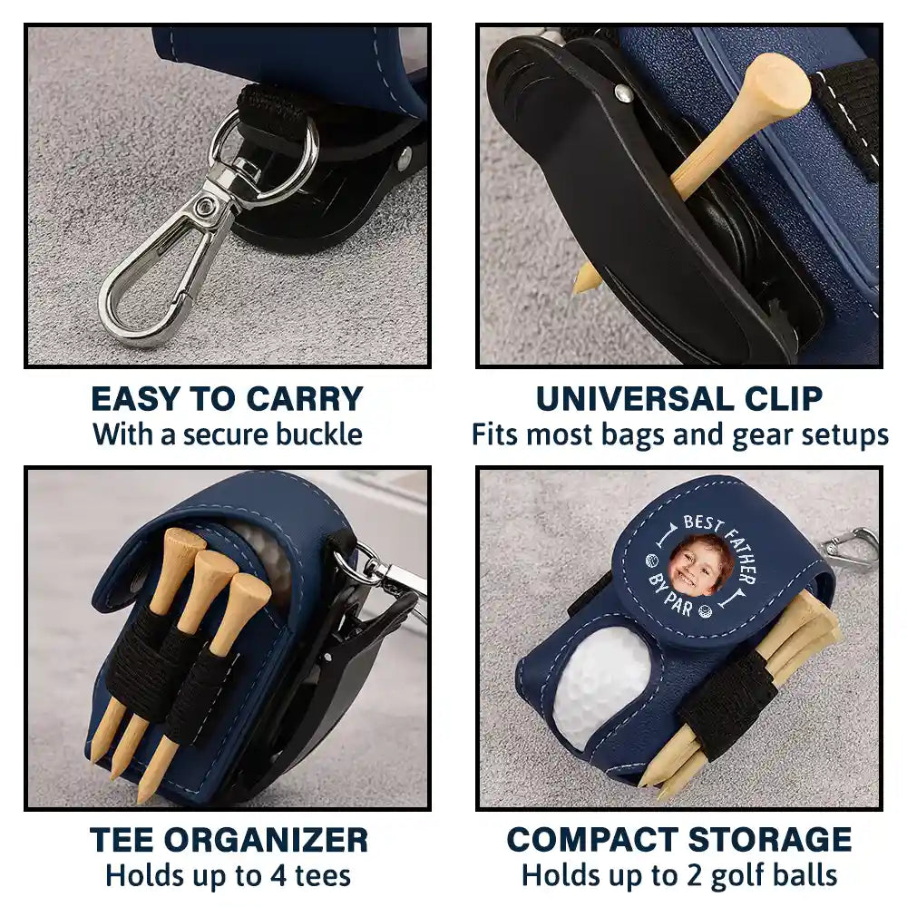 Gift For Husband, Gift For Men, Gift For Grandpa, Gift For Father, Sport Dad, Dad's Hobby, Grandpa's Hobby, Golf - Custom Photo Best Daddy By Par - Personalized Leather Golf Ball Holder