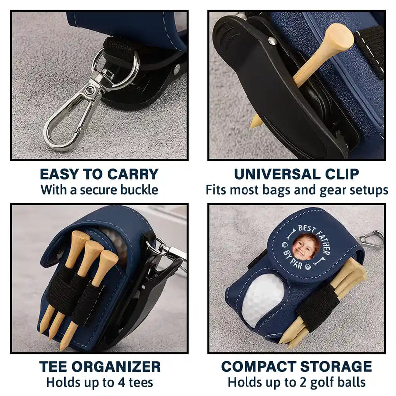 Gift For Husband, Gift For Men, Gift For Grandpa, Gift For Father, Sport Dad, Dad's Hobby, Grandpa's Hobby, Golf - Custom Photo Best Daddy By Par - Personalized Leather Golf Ball Holder