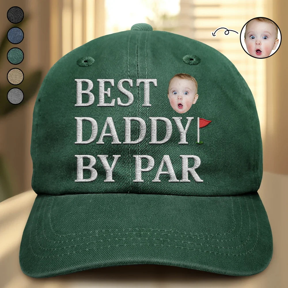 Custom Photo Best Daddy By Par - Personalized Vintage Washed Denim Cap
